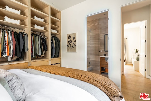 interior space with light hardwood / wood-style floors, ensuite bathroom, and a closet