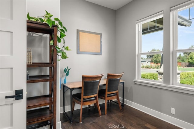 office space featuring dark wood-type flooring