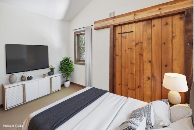 bedroom featuring vaulted ceiling