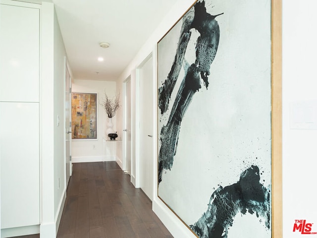 hallway featuring dark wood-type flooring