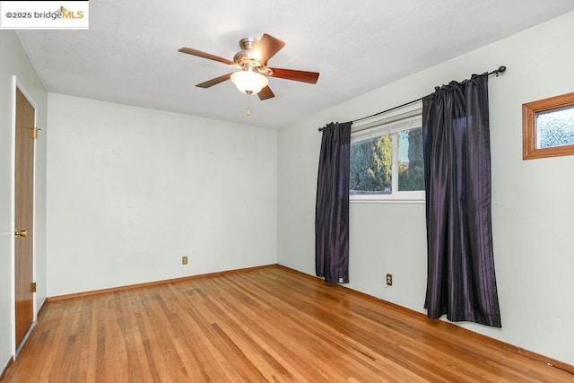 unfurnished room featuring light hardwood / wood-style floors and ceiling fan