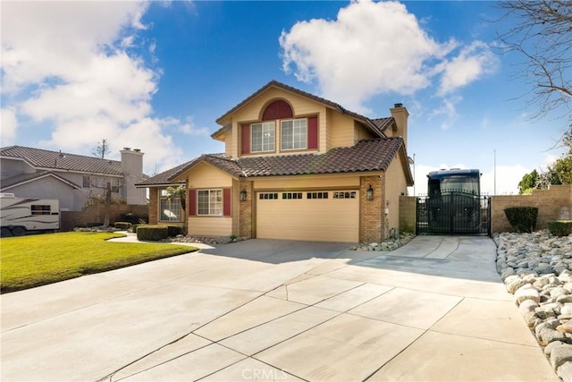 view of front property featuring a garage and a front lawn