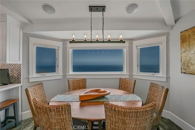 dining area with baseboards and wood finished floors