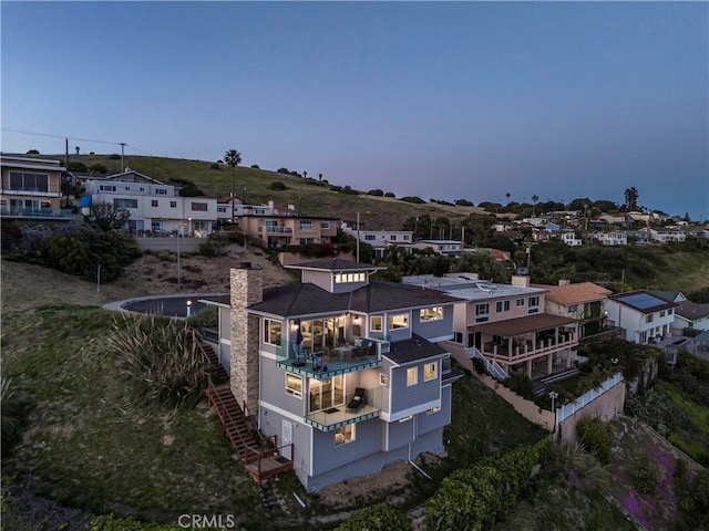 view of aerial view at dusk