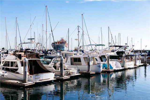 view of dock with a water view