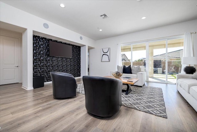 living room featuring light wood-type flooring