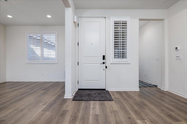 foyer entrance featuring dark hardwood / wood-style flooring