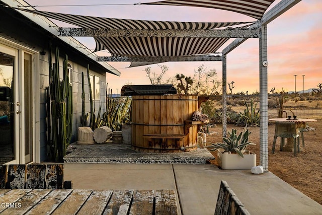 patio terrace at dusk with fence