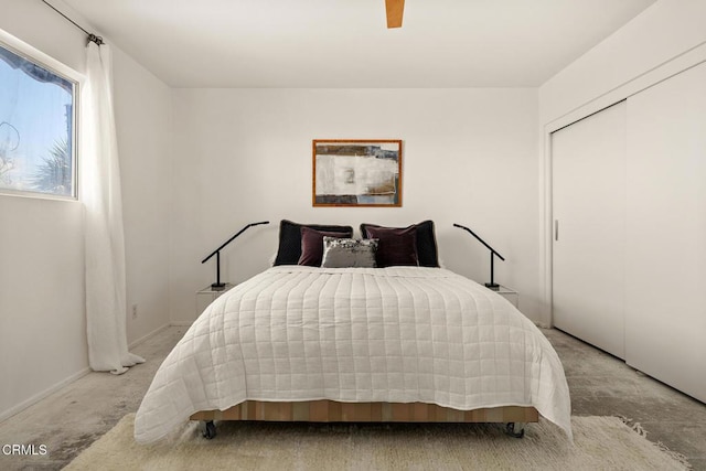 bedroom with a closet and ceiling fan