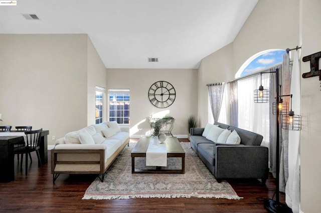 living room with dark wood-type flooring