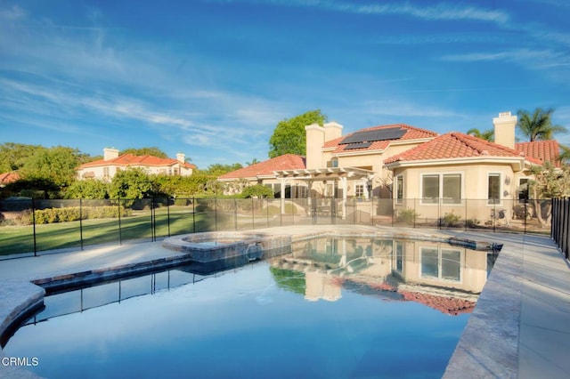 view of pool featuring an in ground hot tub and a pergola