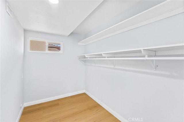 walk in closet with hardwood / wood-style floors