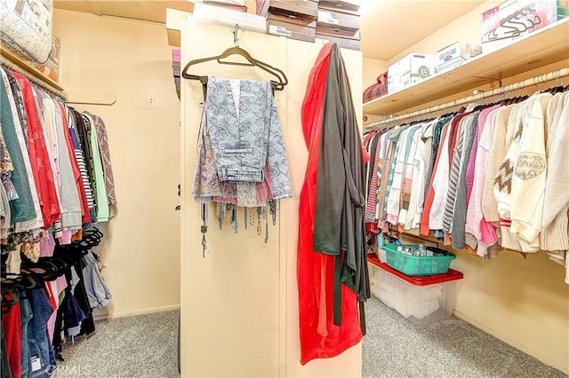 walk in closet featuring carpet flooring