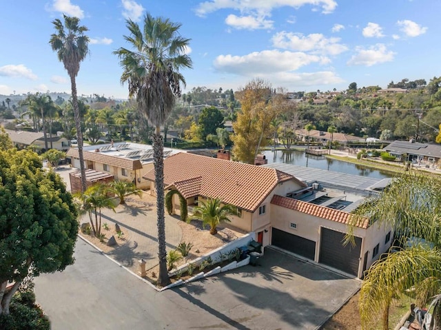 aerial view with a water view