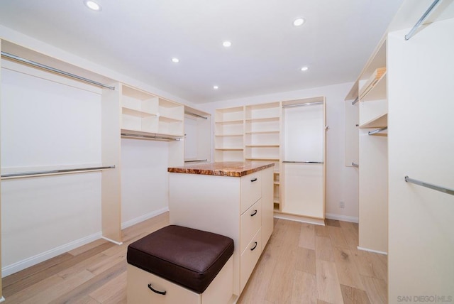 spacious closet featuring light hardwood / wood-style flooring