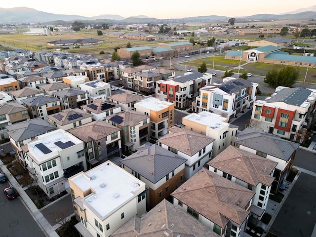 view of aerial view at dusk