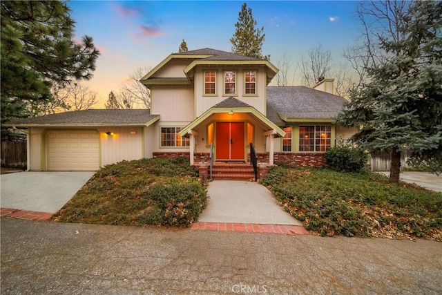 front facade with a garage