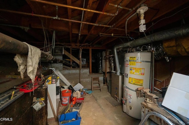 basement featuring strapped water heater