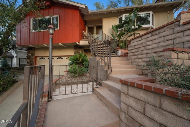 exterior space with a garage