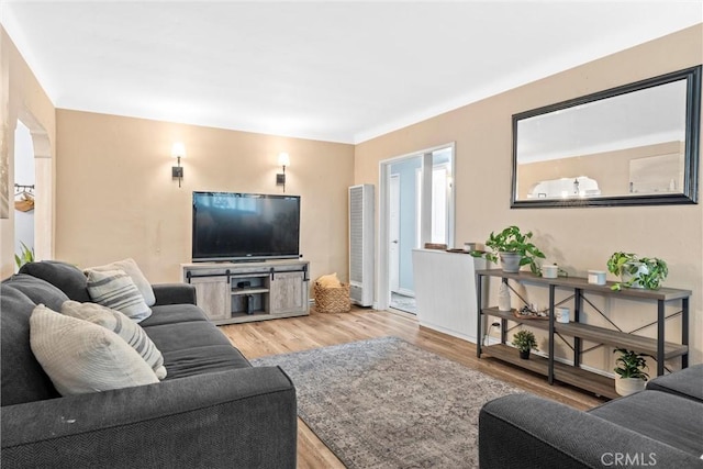 living room with light hardwood / wood-style floors