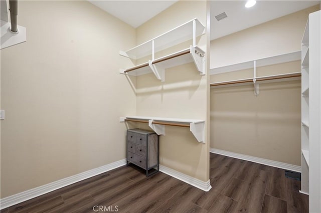 walk in closet featuring dark wood-type flooring