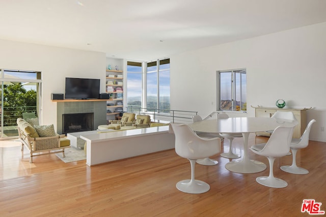 dining area with light hardwood / wood-style floors