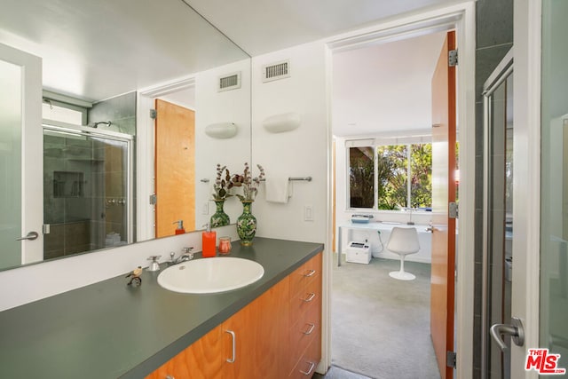 bathroom featuring vanity and walk in shower