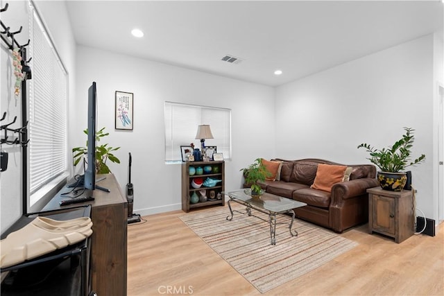 living room featuring light wood-type flooring