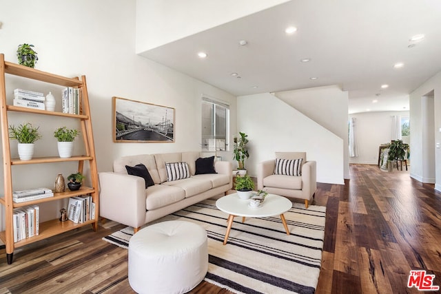 living room with dark wood-type flooring