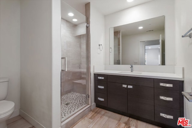 bathroom with vanity, toilet, and walk in shower