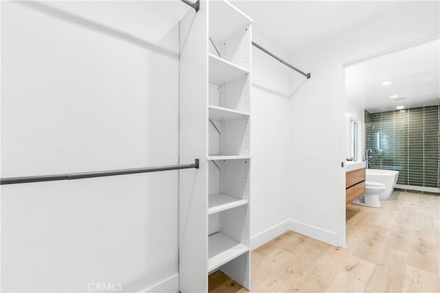 walk in closet featuring wood finished floors