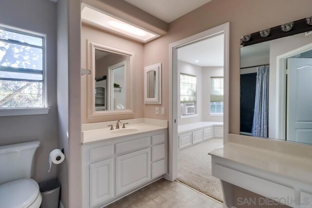 bathroom featuring vanity, toilet, and plenty of natural light