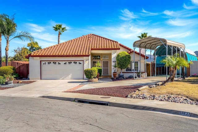 view of front of home featuring a garage and a carport