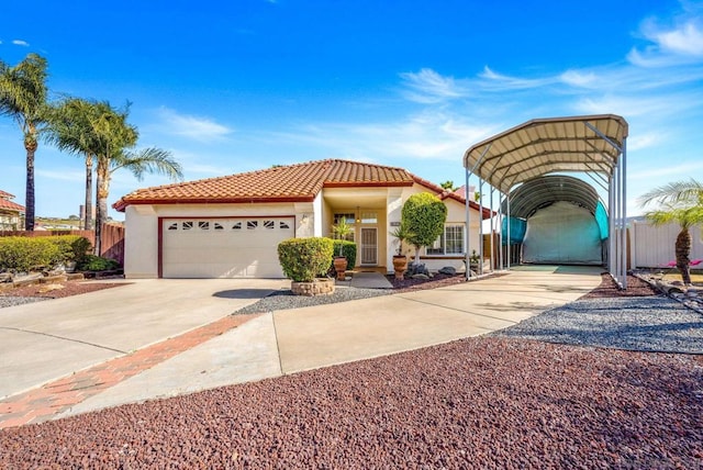 view of front of house with a garage and a carport