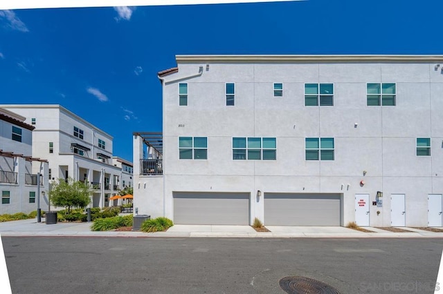 exterior space with a garage