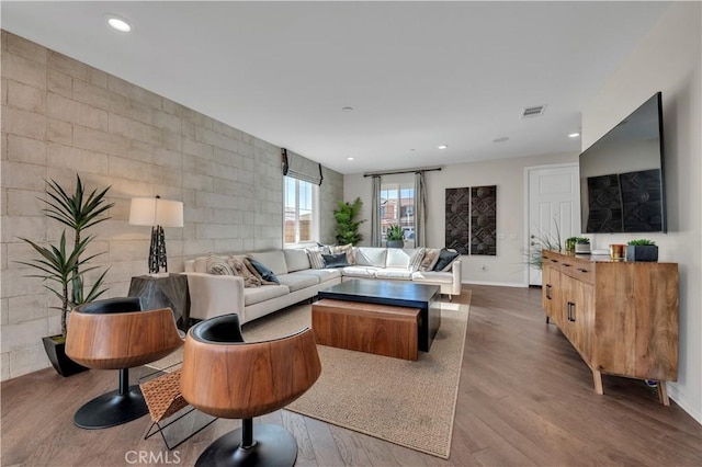 living room with hardwood / wood-style floors