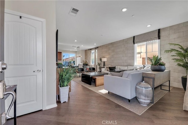 living room with dark wood-type flooring