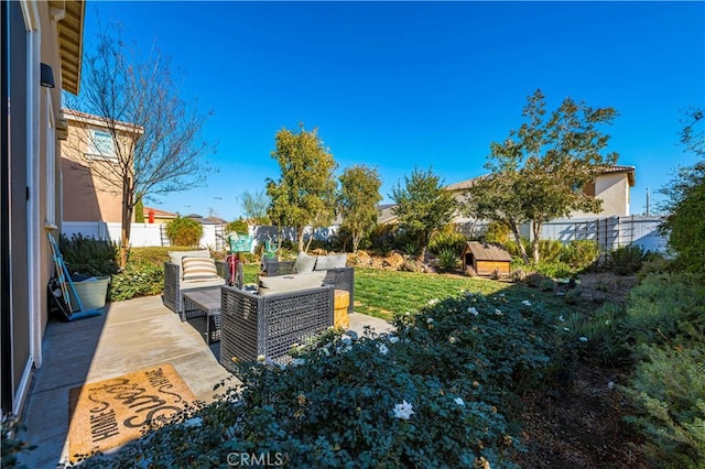 view of yard with a patio area and outdoor lounge area