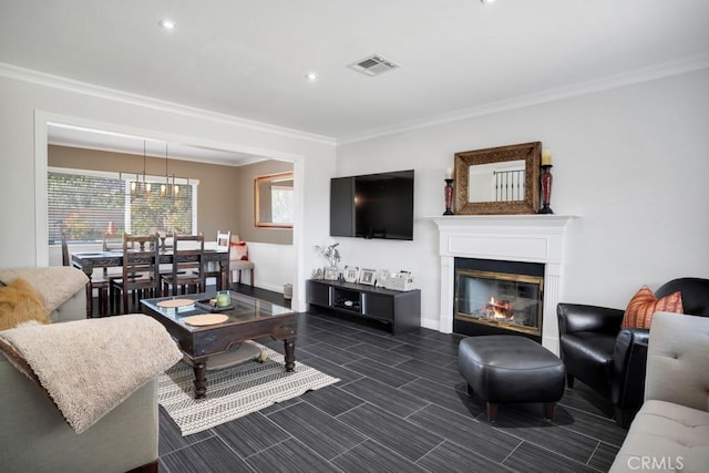 living room featuring ornamental molding