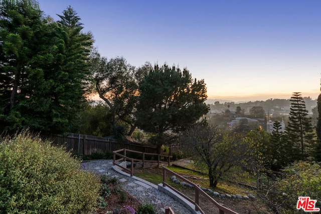 view of yard at dusk