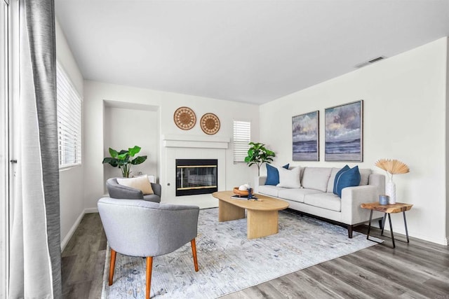 living room with hardwood / wood-style flooring