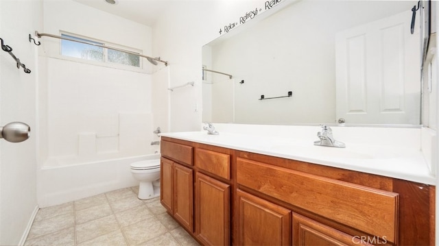 full bathroom featuring vanity, toilet, and shower / tub combination