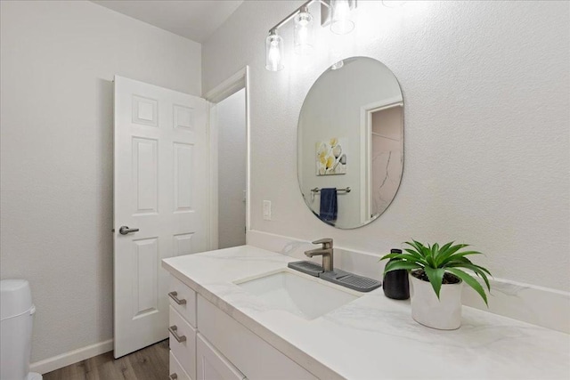 bathroom featuring hardwood / wood-style flooring and vanity