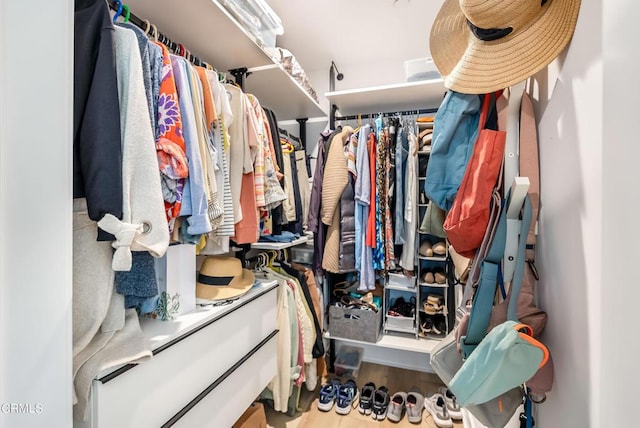 walk in closet with hardwood / wood-style flooring