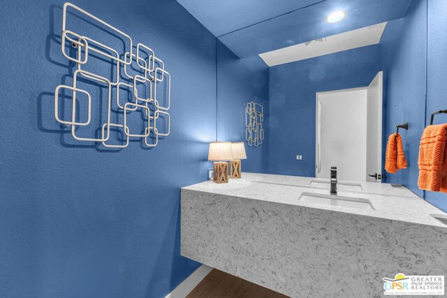 bathroom featuring sink and wood-type flooring