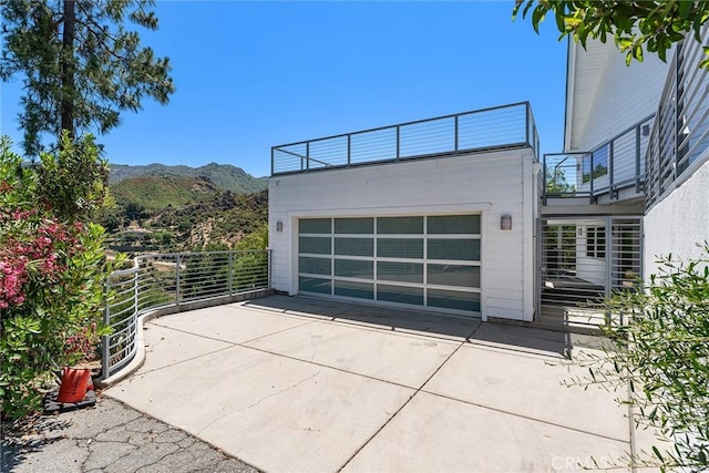 garage with a mountain view