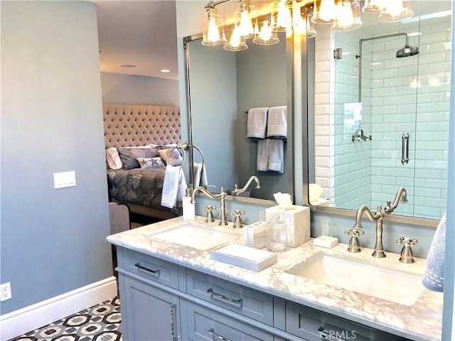 24400 Alta Vista Dr, Dana Point, CA 92629 - full bath with double vanity, a chandelier, and a shower stall