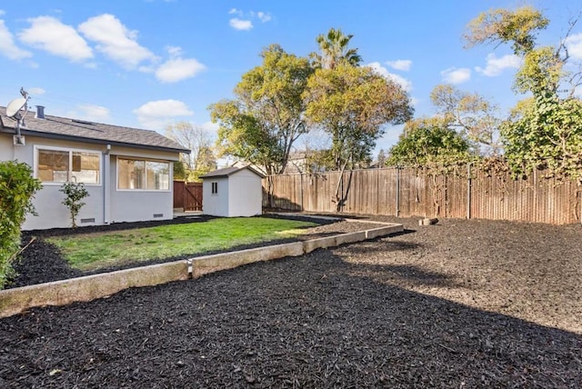 view of yard featuring a shed