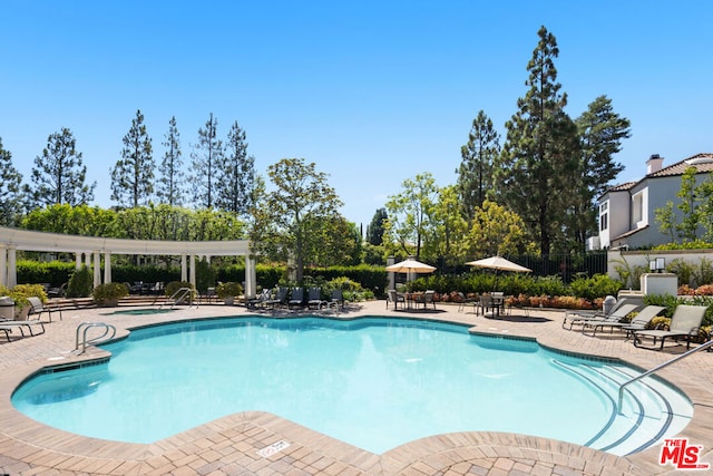 view of swimming pool featuring a patio area