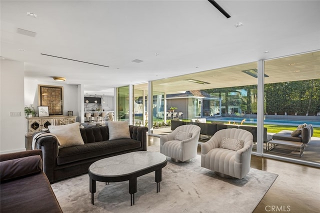 living room featuring expansive windows